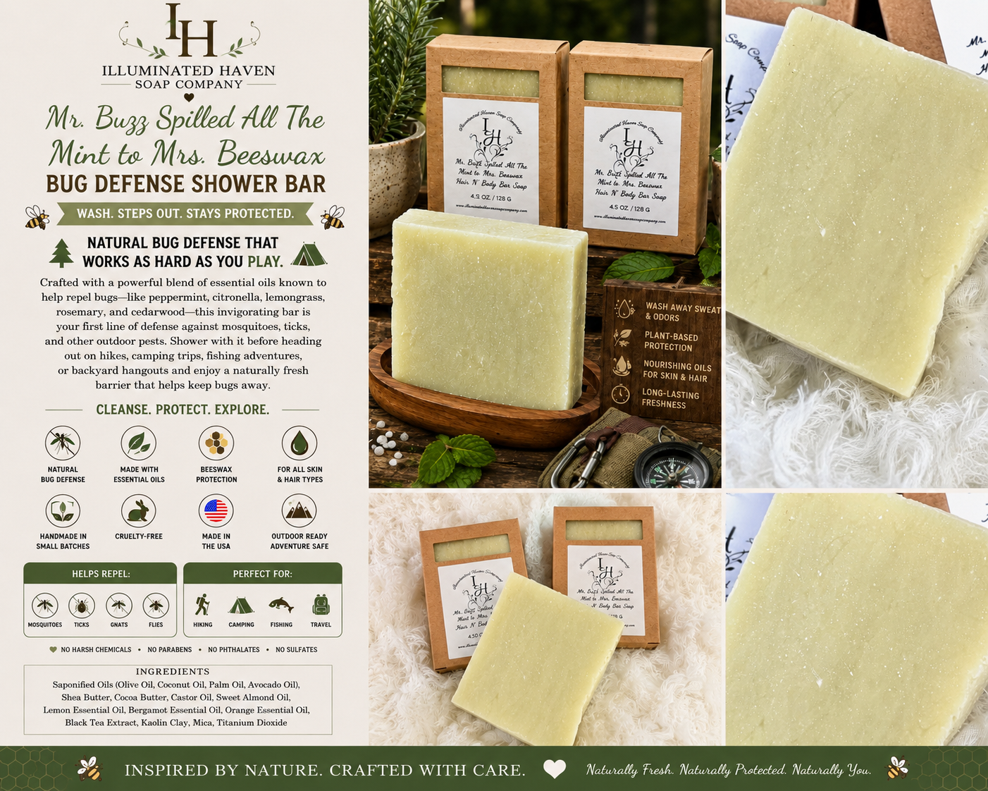 Mr. Buzz Spilled All The Mint to Mrs. Beeswax Bug Defense Shower Bar