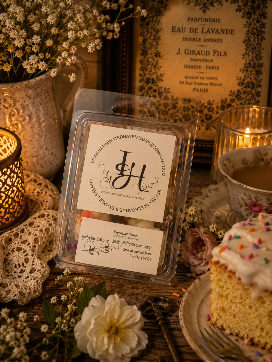Birthday Cake & Vanilla Buttercream Icing wax melt clamshell by Illuminated Haven