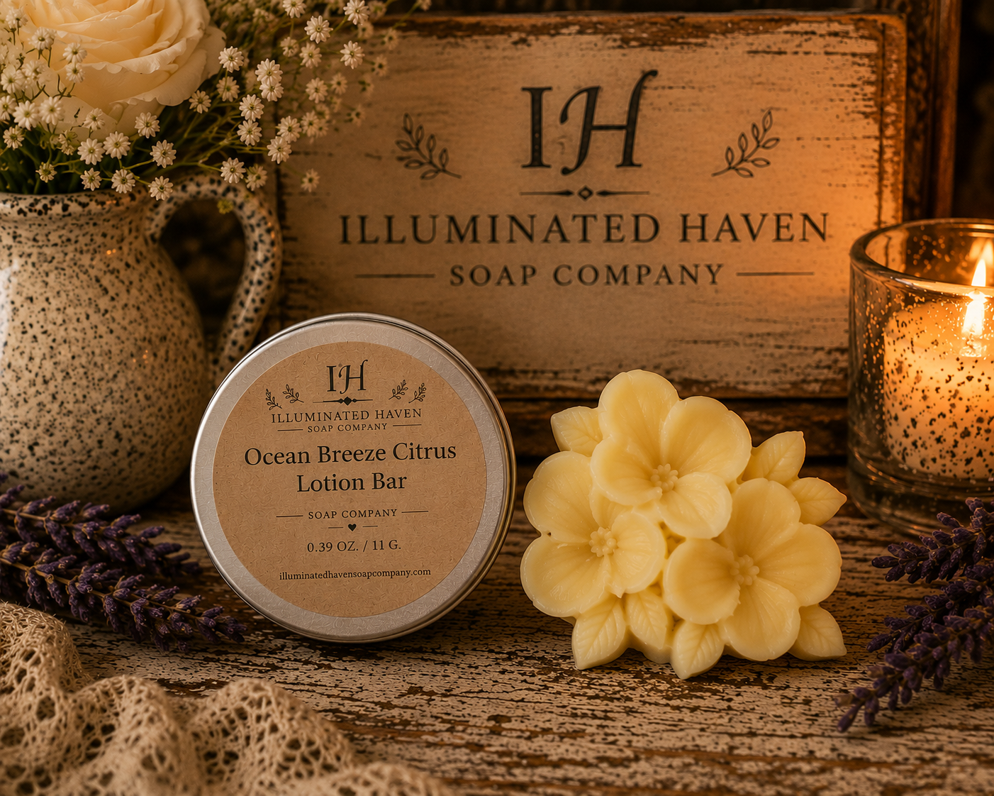 Ocean Breeze Citrus Lotion Bar - Small Plumeria Flower